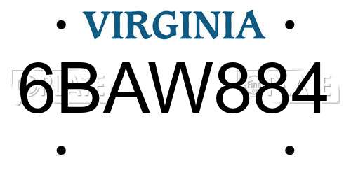 6BAW884 Virginia License Plate