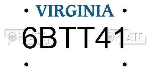 6BTT41 Virginia License Plate