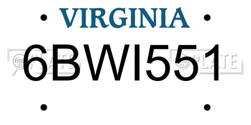 6BWI551 Virginia License Plate
