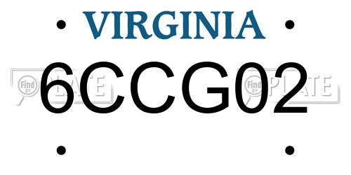 6CCG02 Virginia License Plate