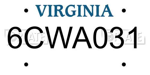 6CWA031 Virginia License Plate