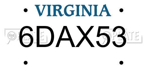 6DAX53 Virginia License Plate