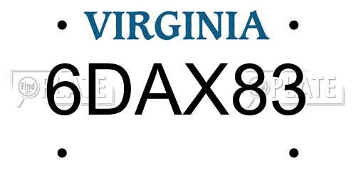 6DAX83 Virginia License Plate