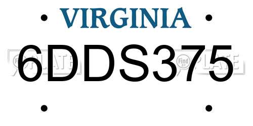 6DDS375 Virginia License Plate