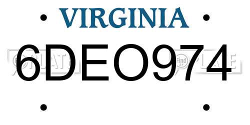 6DEO974 Virginia License Plate