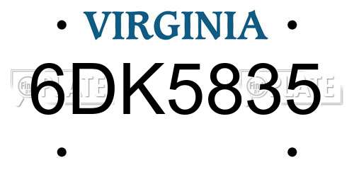 6DK5835 Virginia License Plate