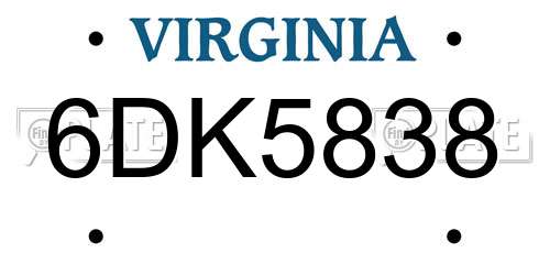 6DK5838 Virginia License Plate
