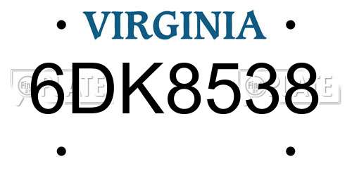 6DK8538 Virginia License Plate