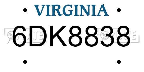 6DK8838 Virginia License Plate