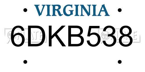 6DKB538 Virginia License Plate