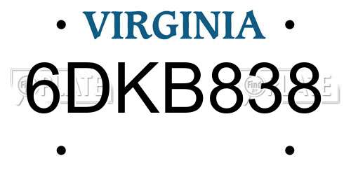 6DKB838 Virginia License Plate