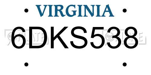 6DKS538 Virginia License Plate
