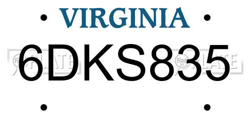 6DKS835 Virginia License Plate