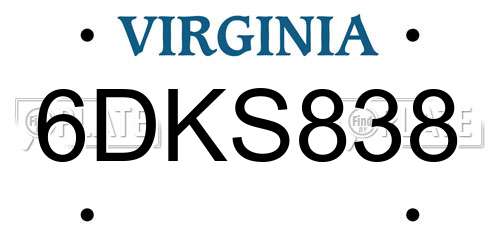 6DKS838 Virginia License Plate