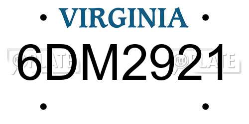 6DM2921 Virginia License Plate