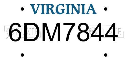 6DM7844 Virginia License Plate