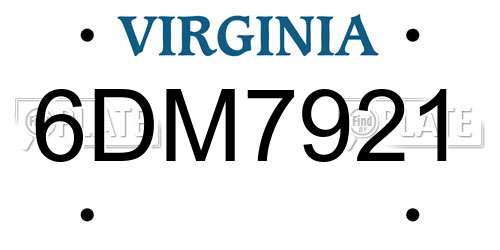 6DM7921 Virginia License Plate