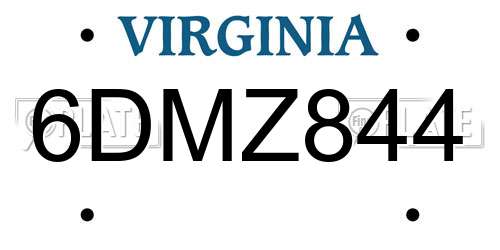 6DMZ844 Virginia License Plate