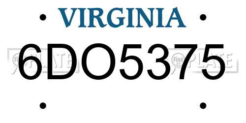 6DO5375 Virginia License Plate