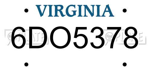 6DO5378 Virginia License Plate