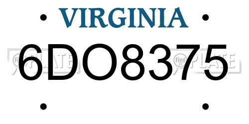 6DO8375 Virginia License Plate