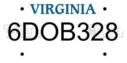6DOB328 Virginia License Plate
