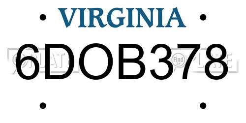 6DOB378 Virginia License Plate
