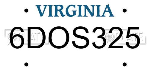 6DOS325 Virginia License Plate