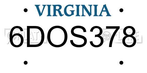 6DOS378 Virginia License Plate