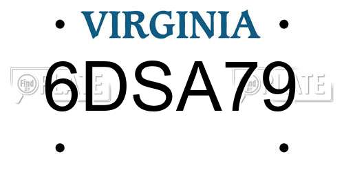 6DSA79 Virginia License Plate