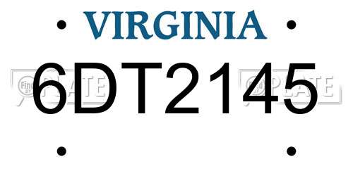 6DT2145 Virginia License Plate