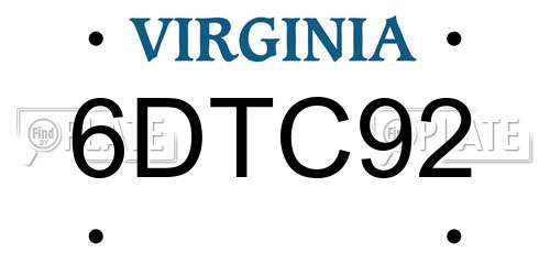 6DTC92 Virginia License Plate