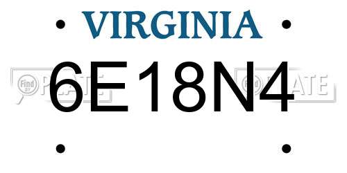 6E18N4 Virginia License Plate