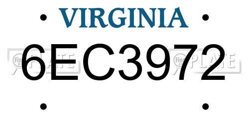 6EC3972 Virginia License Plate