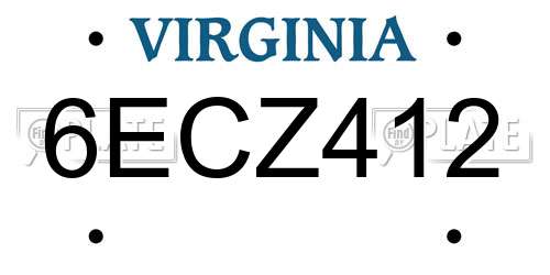 6ECZ412 Virginia License Plate