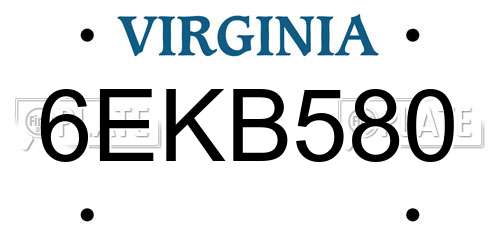 6EKB580 Virginia License Plate
