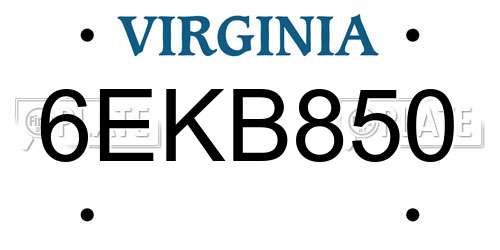 6EKB850 Virginia License Plate