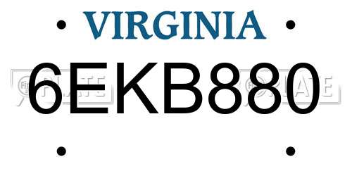 6EKB880 Virginia License Plate