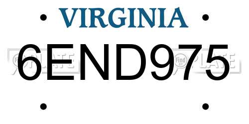6END975 Virginia License Plate