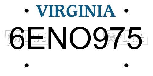 6ENO975 Virginia License Plate