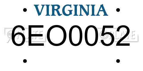 6EO0052 Virginia License Plate