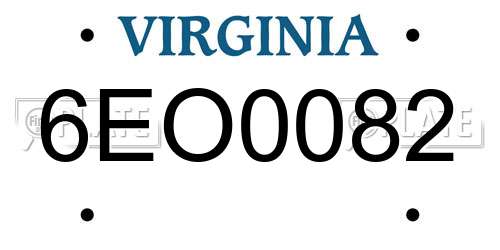 6EO0082 Virginia License Plate