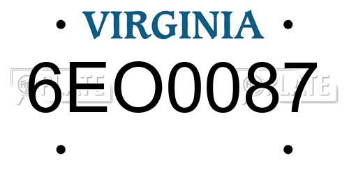6EO0087 Virginia License Plate