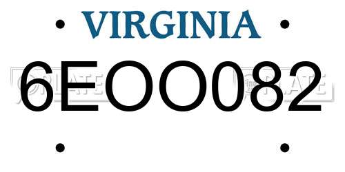 6EOO082 Virginia License Plate