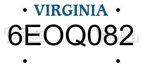 6EOQ082 Virginia License Plate