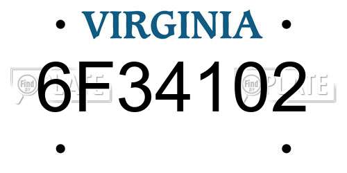 6F34102 Virginia License Plate