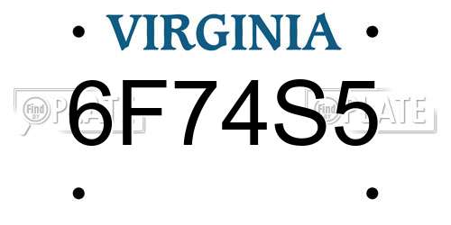 6F74S5 Virginia License Plate