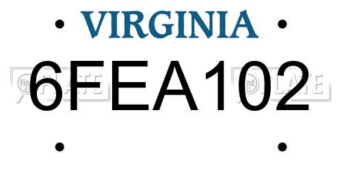 6FEA102 Virginia License Plate