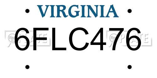 6FLC476 Virginia License Plate