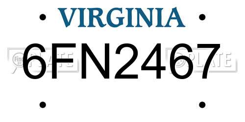 6FN2467 Virginia License Plate